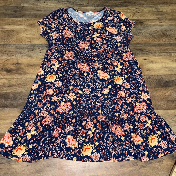 Planet Gold Plus Navy Floral Babydoll Dress - Picture 1 of 4